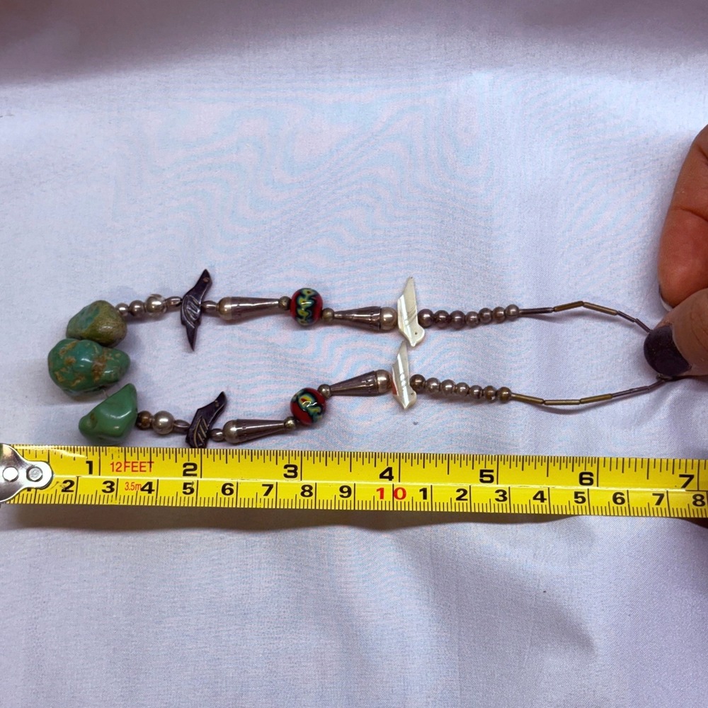 Turquoise Fetish Necklace Unisex 14in Green Good Bird Millefiori Bead - Picture 5 of 8